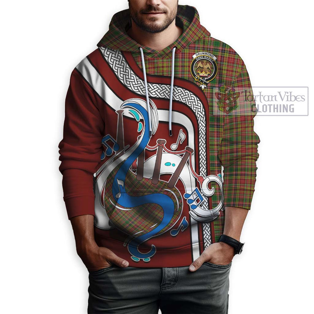 Drummond of Strathallan Tartan Hoodie with Epic Bagpipe Style Zip Hoodie - Tartanvibesclothing Shop