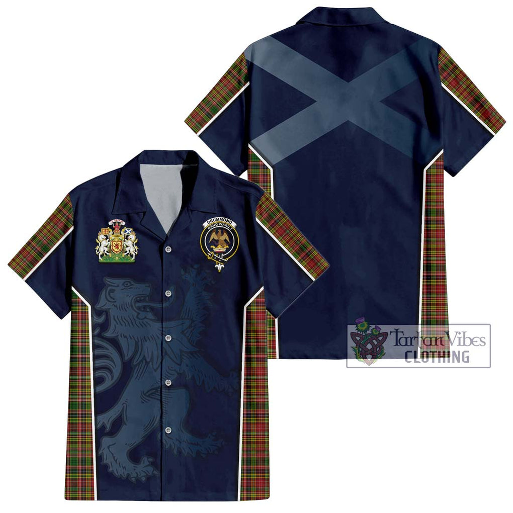 Drummond of Strathallan Tartan Short Sleeve Button Shirt with Family Crest and Lion Rampant Vibes Sport Style Kid - Tartan Vibes Clothing