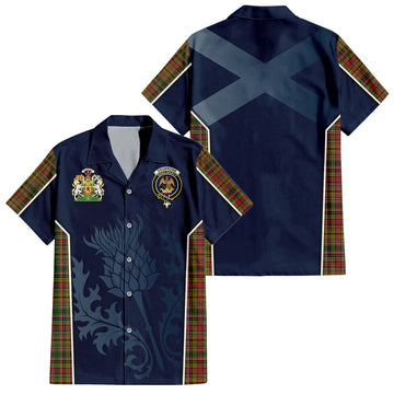 Drummond of Strathallan Tartan Short Sleeve Button Up Shirt with Family Crest and Scottish Thistle Vibes Sport Style