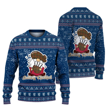 Drummond of Strathallan Clan Christmas Family Ugly Sweater with Funny Gnome Playing Bagpipes