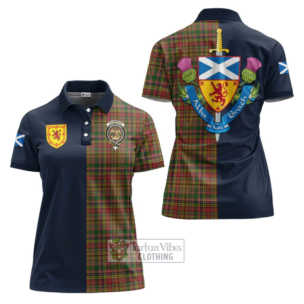 Tartan Vibes Clothing Drummond of Strathallan Tartan Women's Polo Shirt with Scottish Lion Royal Arm Half Style