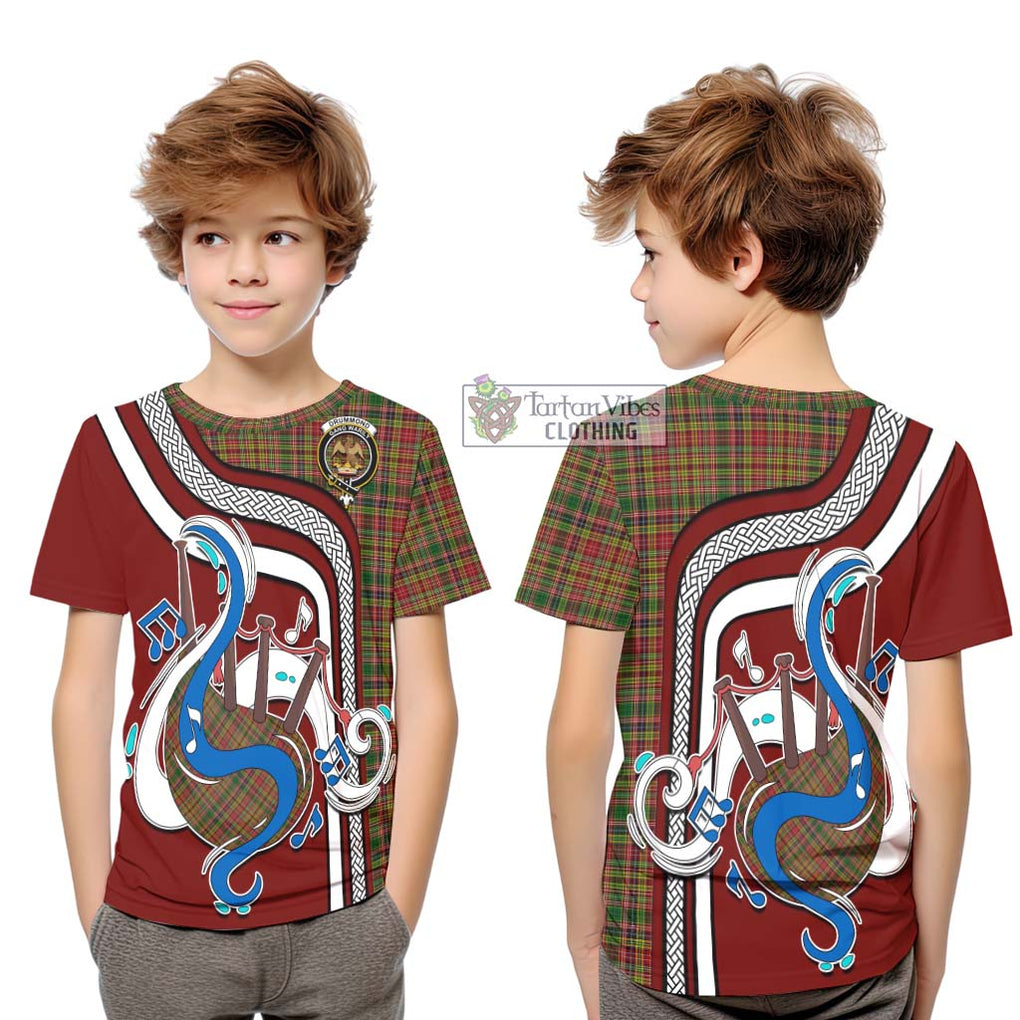 Tartan Vibes Clothing Drummond of Strathallan Tartan Kid T-Shirt with Epic Bagpipe Style