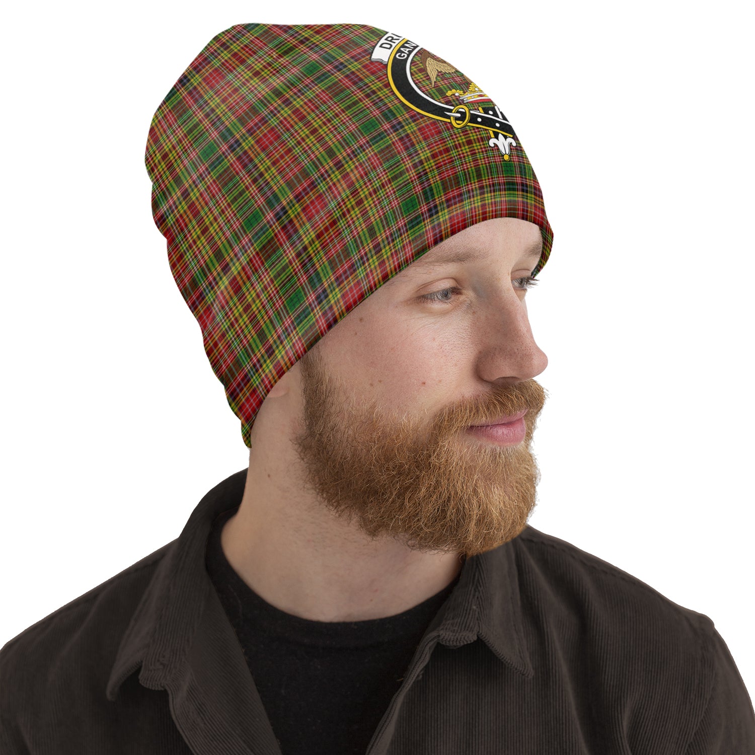 Drummond of Strathallan Tartan Beanies Hat with Family Crest One Size 10.5*10.2 inches - Tartan Vibes Clothing