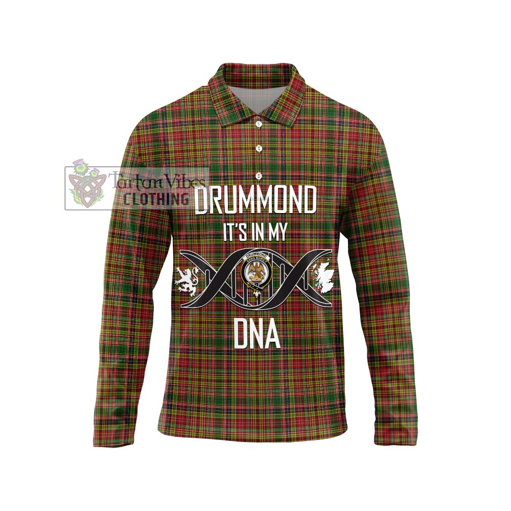 Drummond of Strathallan Tartan Long Sleeve Polo Shirt with Family Crest DNA In Me Style Unisex - Tartanvibesclothing Shop