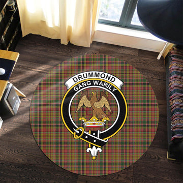 Drummond of Strathallan Tartan Round Rug with Family Crest