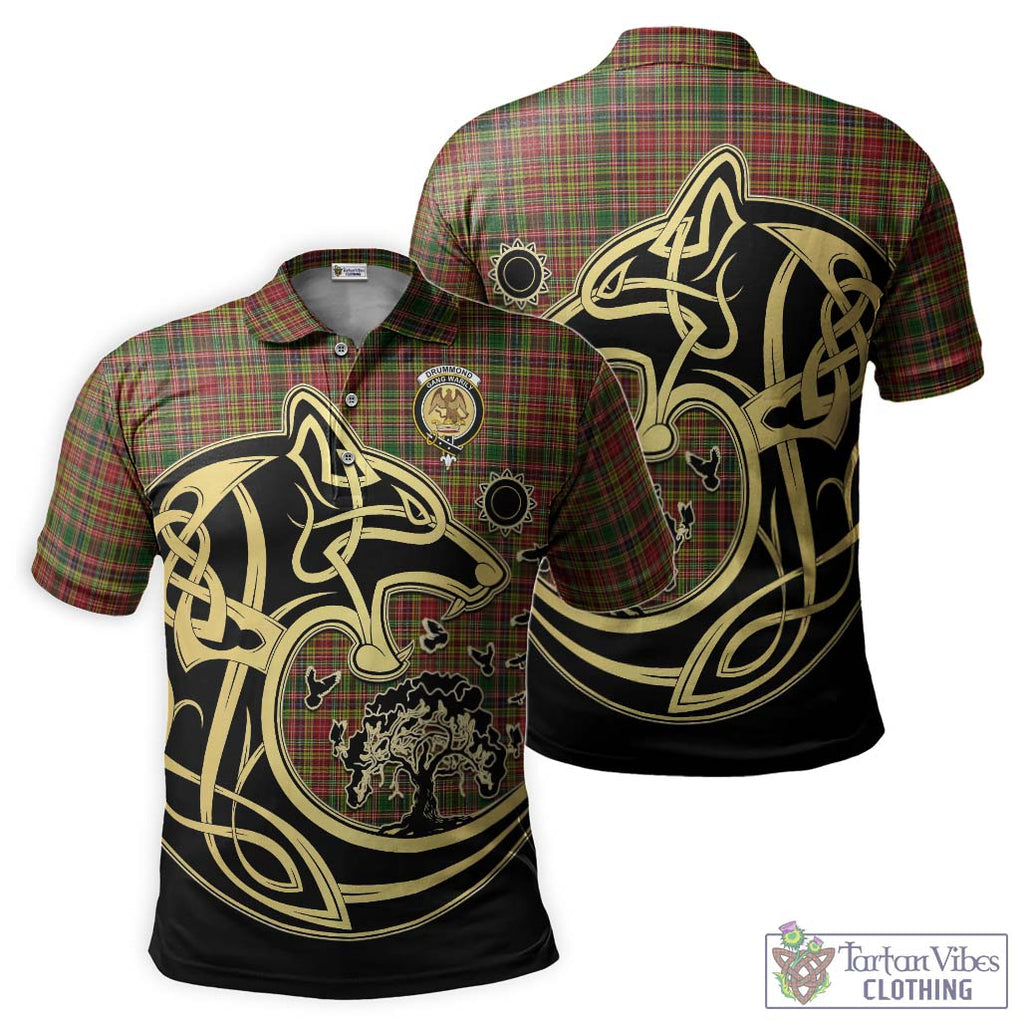 Drummond of Strathallan Tartan Polo Shirt with Family Crest Celtic Wolf Style Kid - Tartanvibesclothing Shop