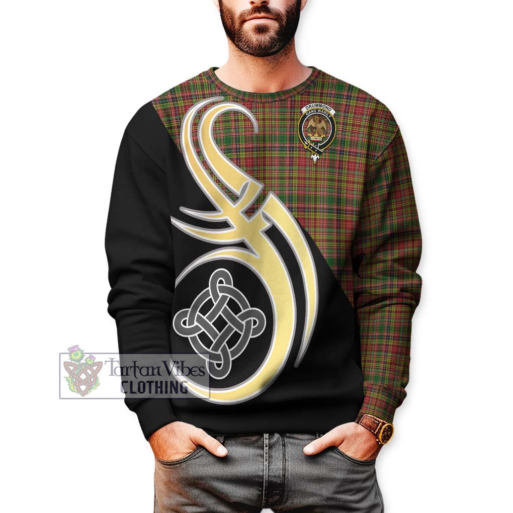 Drummond of Strathallan Tartan Sweatshirt with Family Crest and Celtic Symbol Style Unisex - Tartan Vibes Clothing