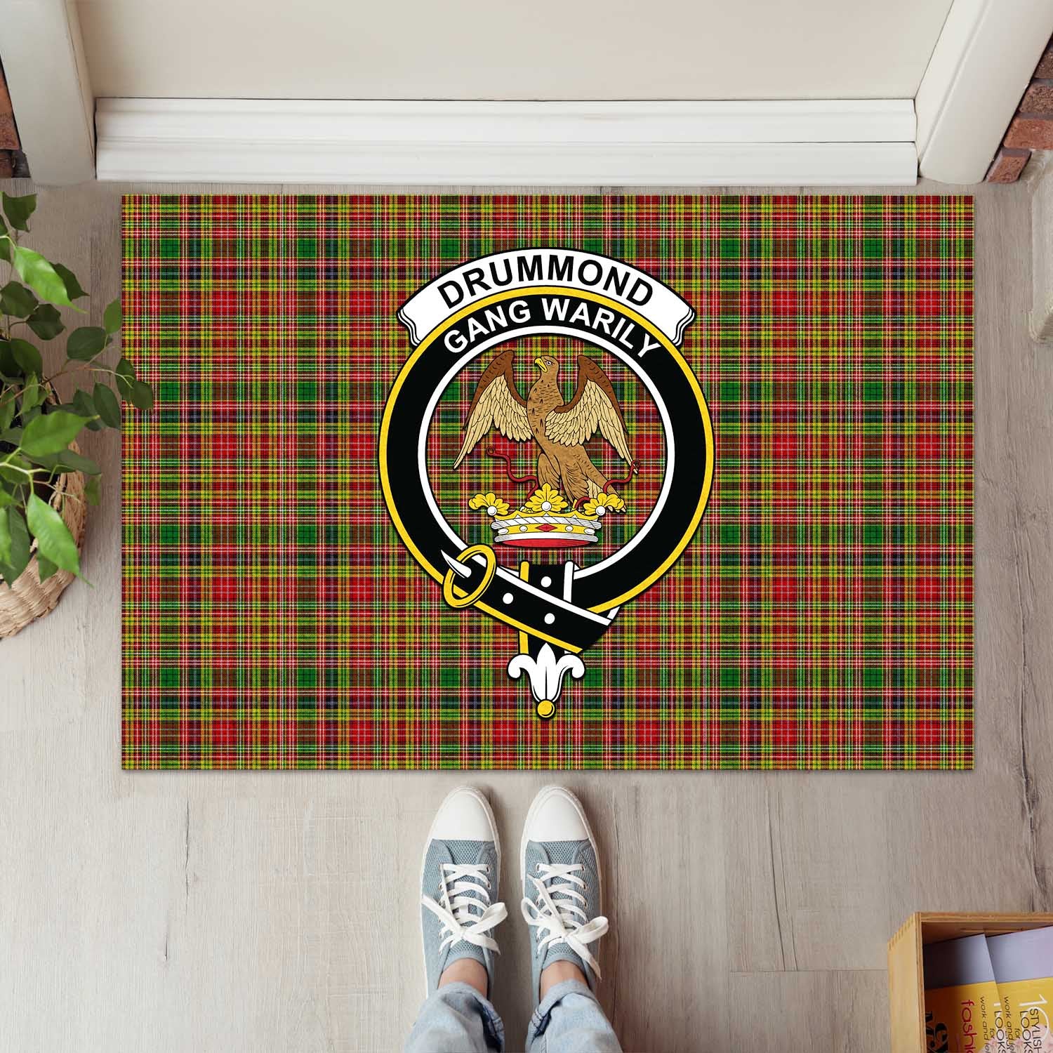 Drummond of Strathallan Tartan Door Mat with Family Crest - Tartanvibesclothing