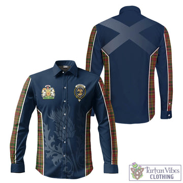 Drummond of Strathallan Tartan Long Sleeve Button Up Shirt with Family Crest and Scottish Thistle Vibes Sport Style