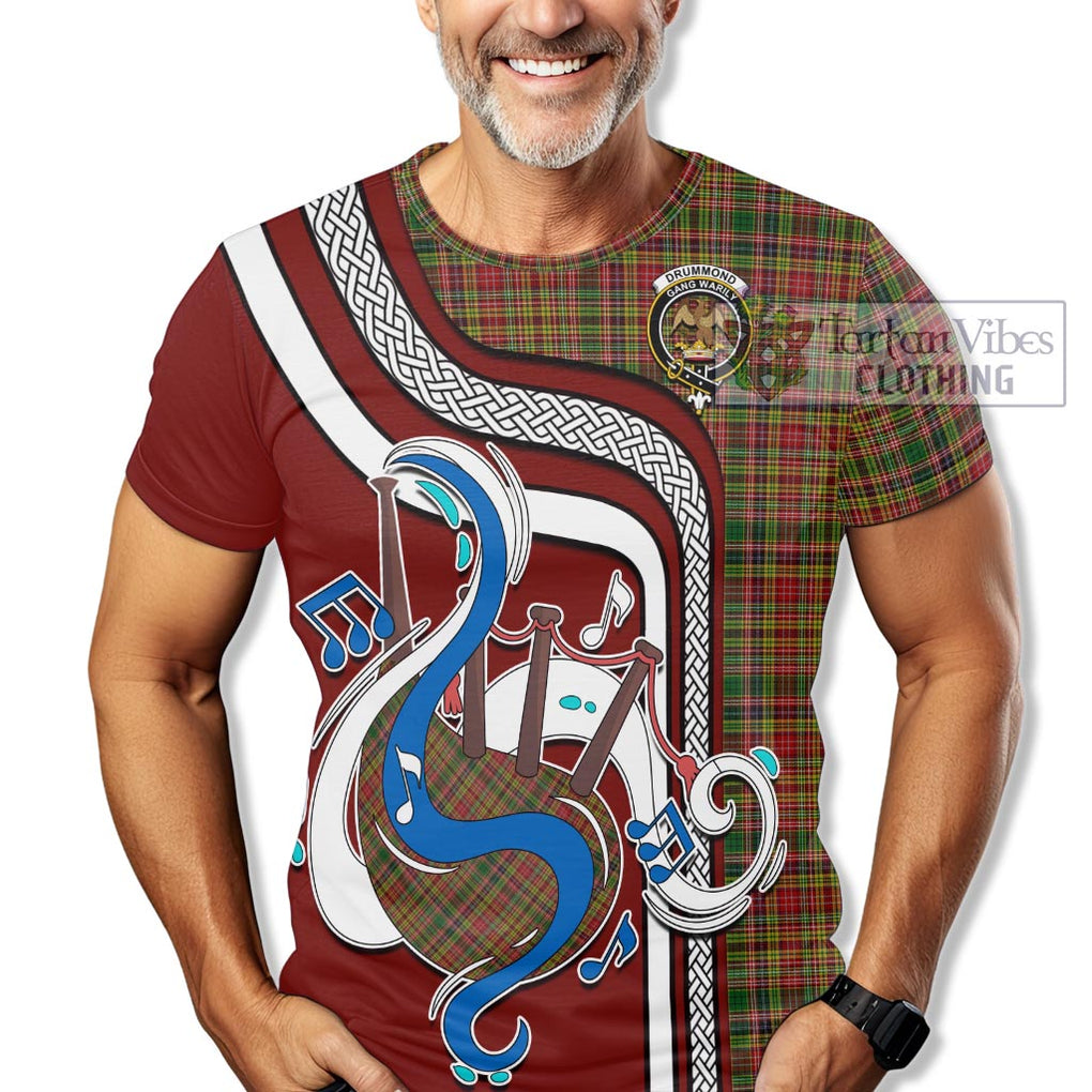 Drummond of Strathallan Tartan T-Shirt with Epic Bagpipe Style Kid's Shirt - Tartanvibesclothing Shop