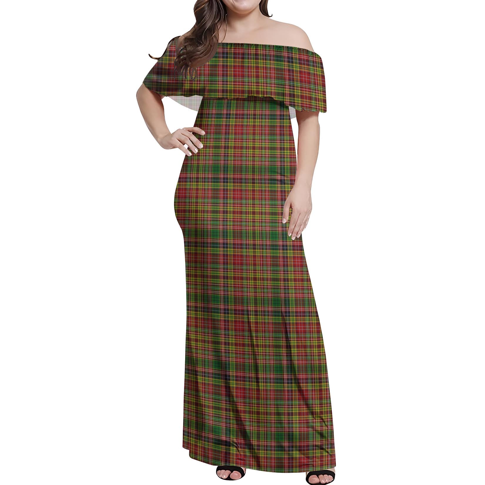 Drummond of Strathallan Tartan Off Shoulder Long Dress Women's Dress - Tartanvibesclothing