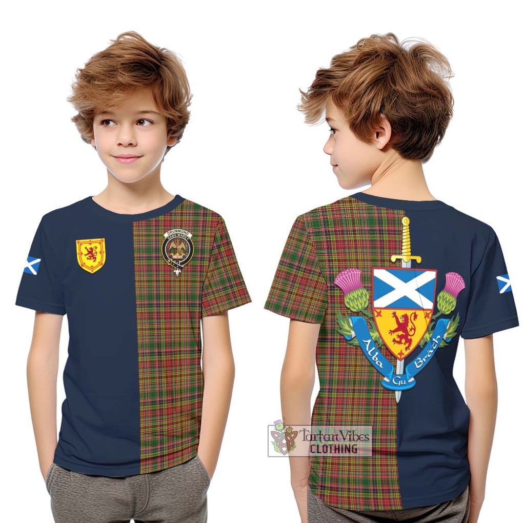 Tartan Vibes Clothing Drummond of Strathallan Tartan Kid T-Shirt with Scottish Lion Royal Arm Half Style