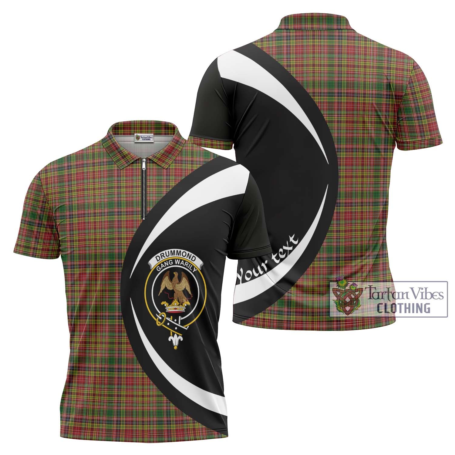 Tartan Vibes Clothing Drummond of Strathallan Tartan Zipper Polo Shirt with Family Crest Circle Style