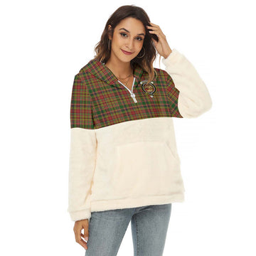 Drummond of Strathallan Tartan Women's Borg Fleece Hoodie With Half Zip with Family Crest