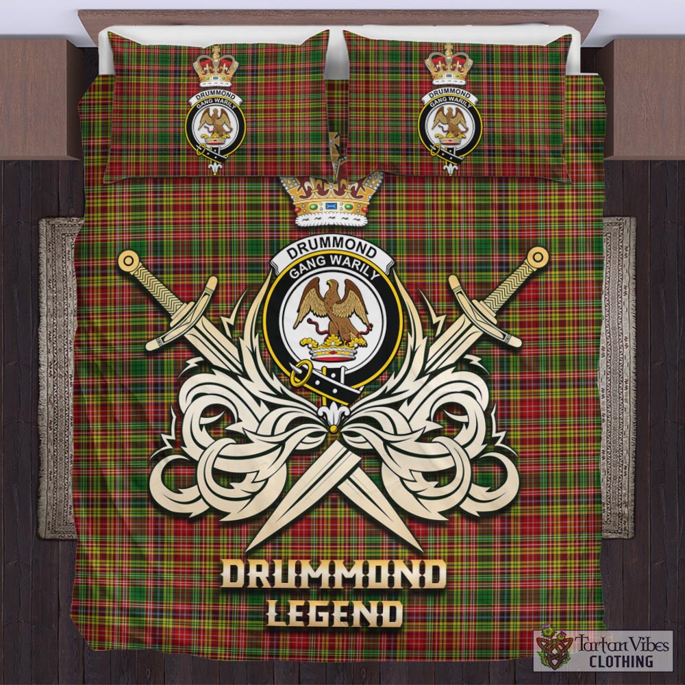 Tartan Vibes Clothing Drummond of Strathallan Tartan Bedding Set with Clan Crest and the Golden Sword of Courageous Legacy