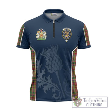 Drummond of Strathallan Tartan Zipper Polo Shirt with Family Crest and Scottish Thistle Vibes Sport Style