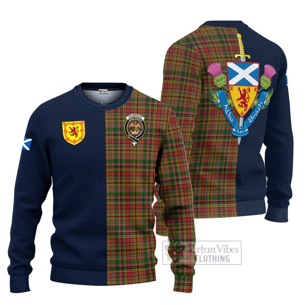 Tartan Vibes Clothing Drummond of Strathallan Tartan Knitted Sweater with Scottish Lion Royal Arm Half Style