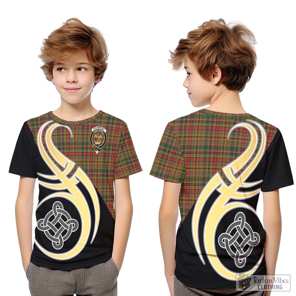 Drummond of Strathallan Tartan Kid T-Shirt with Family Crest and Celtic Symbol Style Youth XL Size14 - Tartan Vibes Clothing