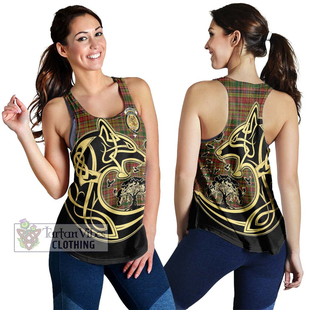 Drummond of Strathallan Tartan Women's Racerback Tanks with Family Crest Celtic Wolf Style 4XL - Tartan Vibes Clothing