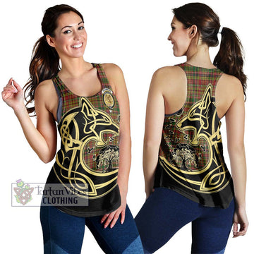 Drummond of Strathallan Tartan Women's Racerback Tanks with Family Crest Celtic Wolf Style