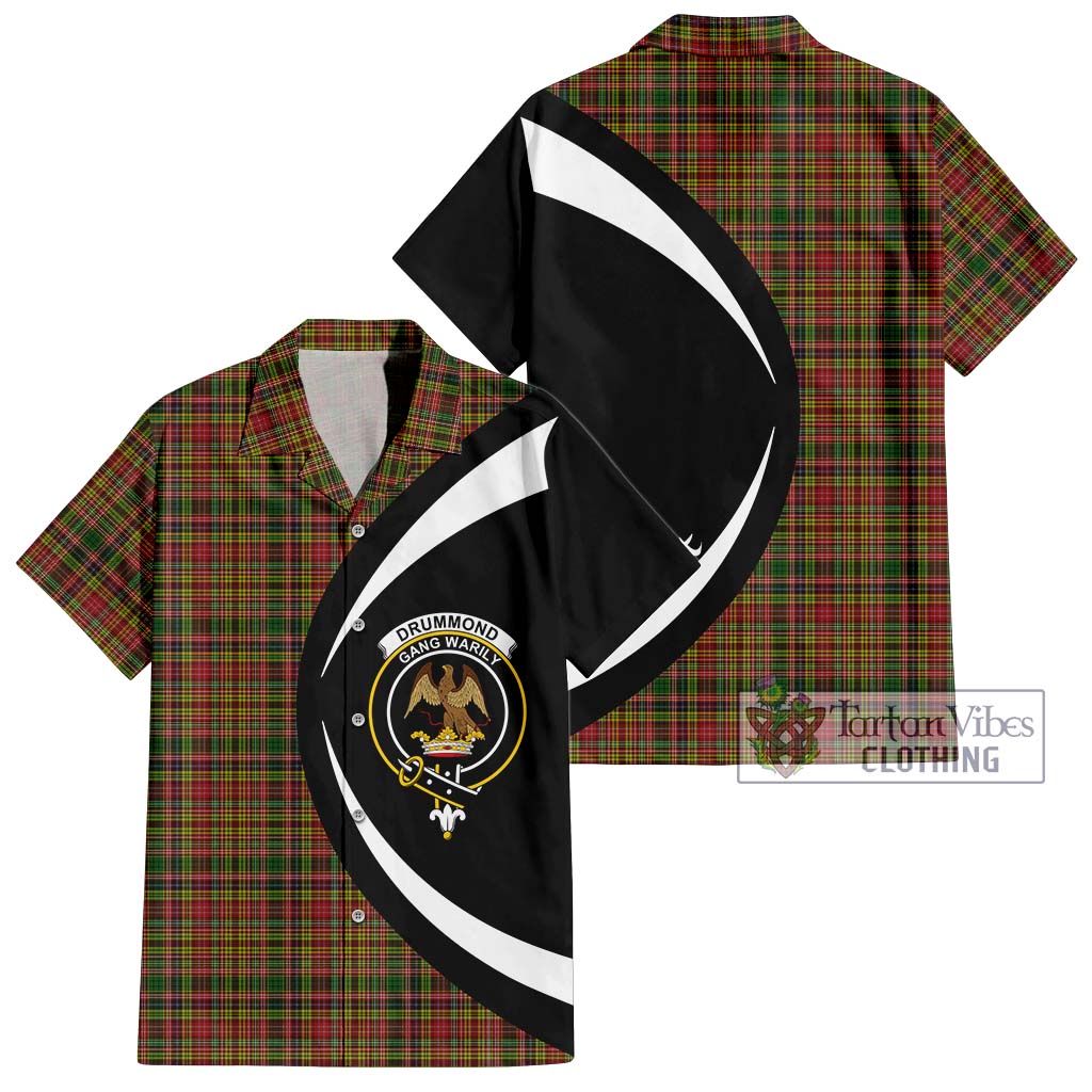 Drummond of Strathallan Tartan Short Sleeve Button Up with Family Crest Circle Style Kid - Tartan Vibes Clothing