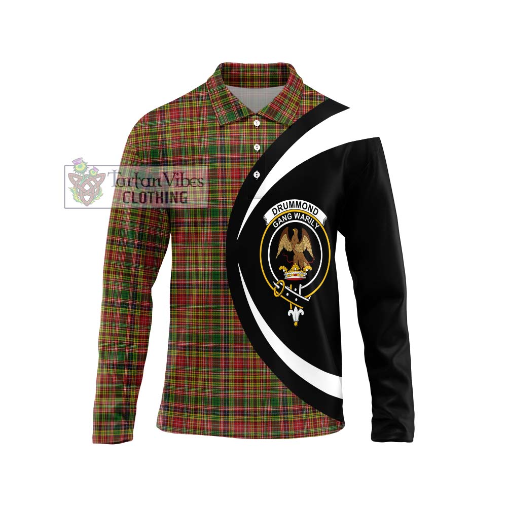 Drummond of Strathallan Tartan Long Sleeve Polo Shirt with Family Crest Circle Style Unisex - Tartan Vibes Clothing