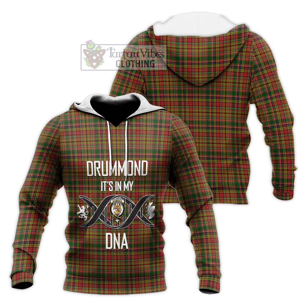 Drummond of Strathallan Tartan Knitted Hoodie with Family Crest DNA In Me Style Unisex Knitted Pullover Hoodie - Tartanvibesclothing Shop