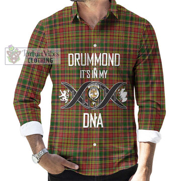 Drummond of Strathallan Tartan Long Sleeve Button Shirt with Family Crest DNA In Me Style