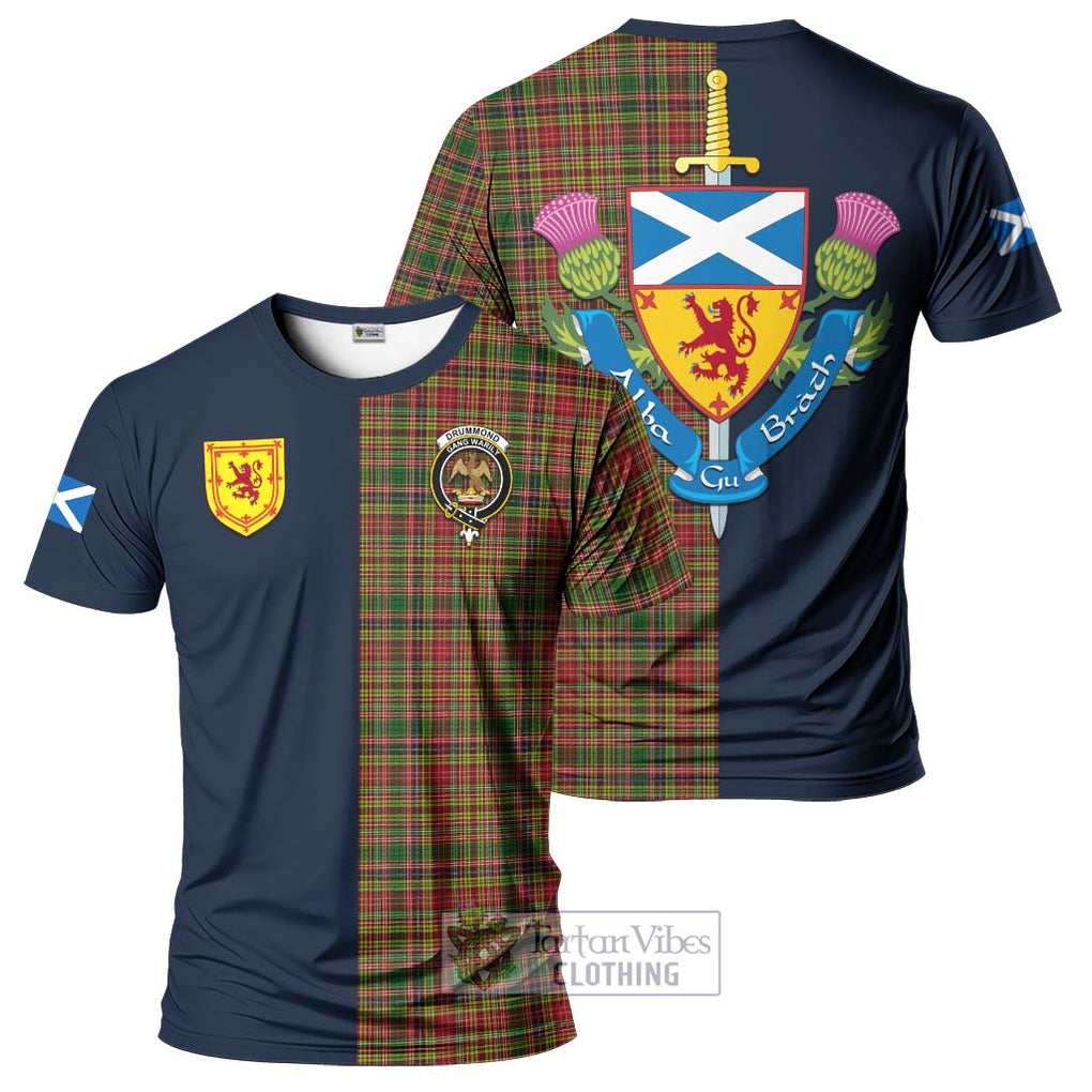 Tartan Vibes Clothing Drummond of Strathallan Tartan T-Shirt Alba with Scottish Lion Royal Arm Half Style