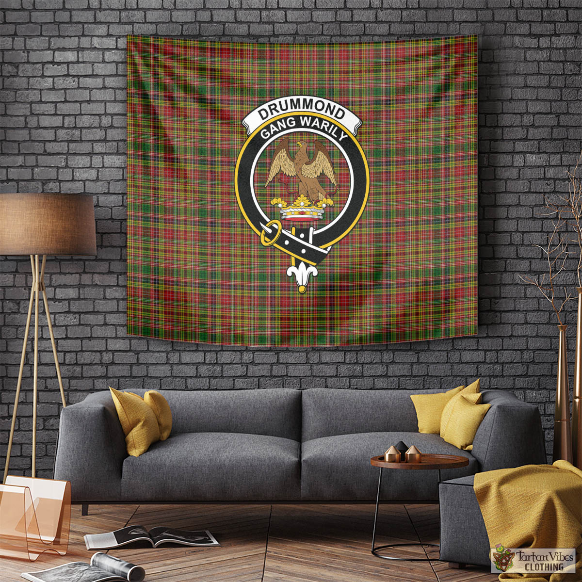 Tartan Vibes Clothing Drummond of Strathallan Tartan Tapestry Wall Hanging and Home Decor for Room with Family Crest