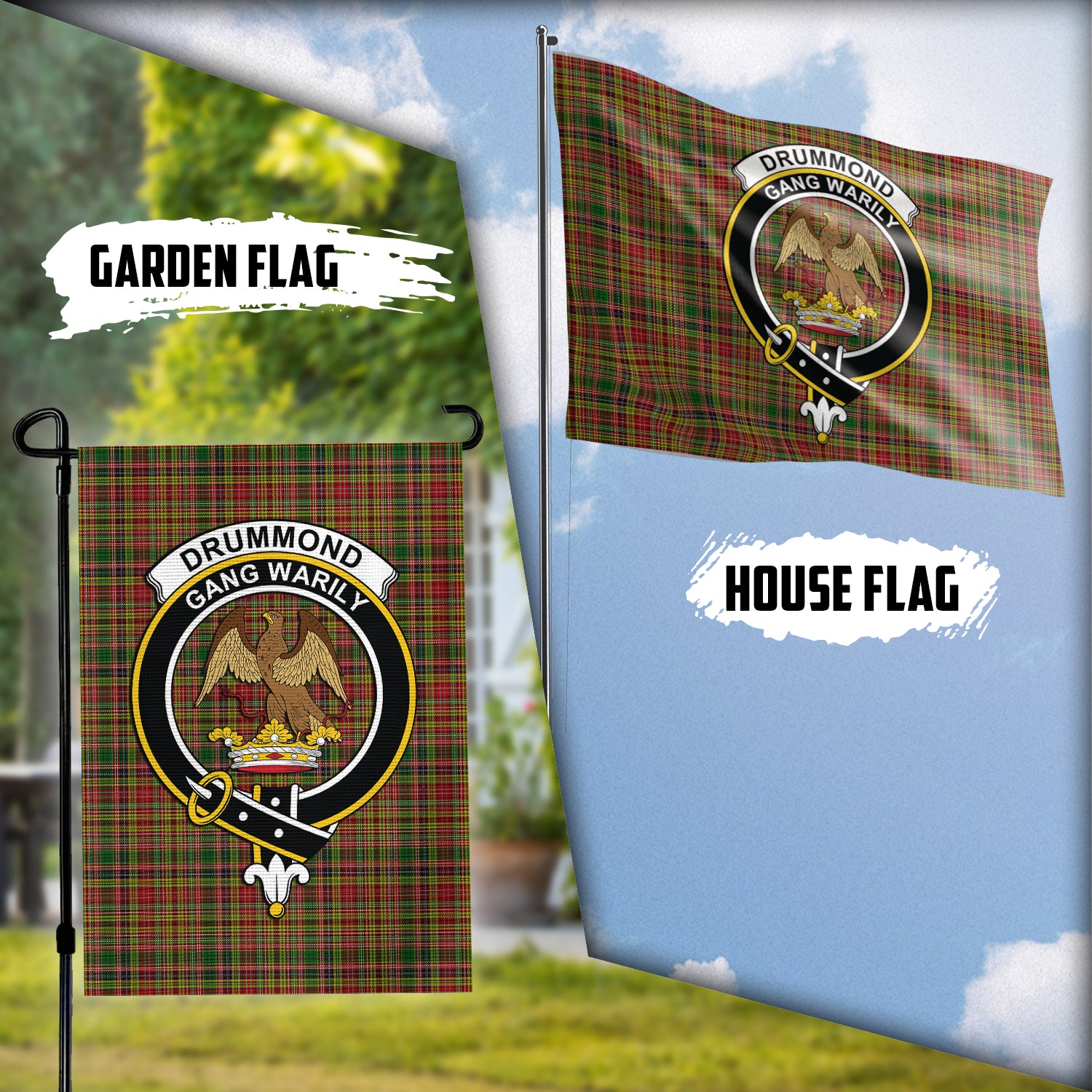 Drummond of Strathallan Tartan Flag with Family Crest Garden Flag (Vertical) - Tartan Vibes Clothing