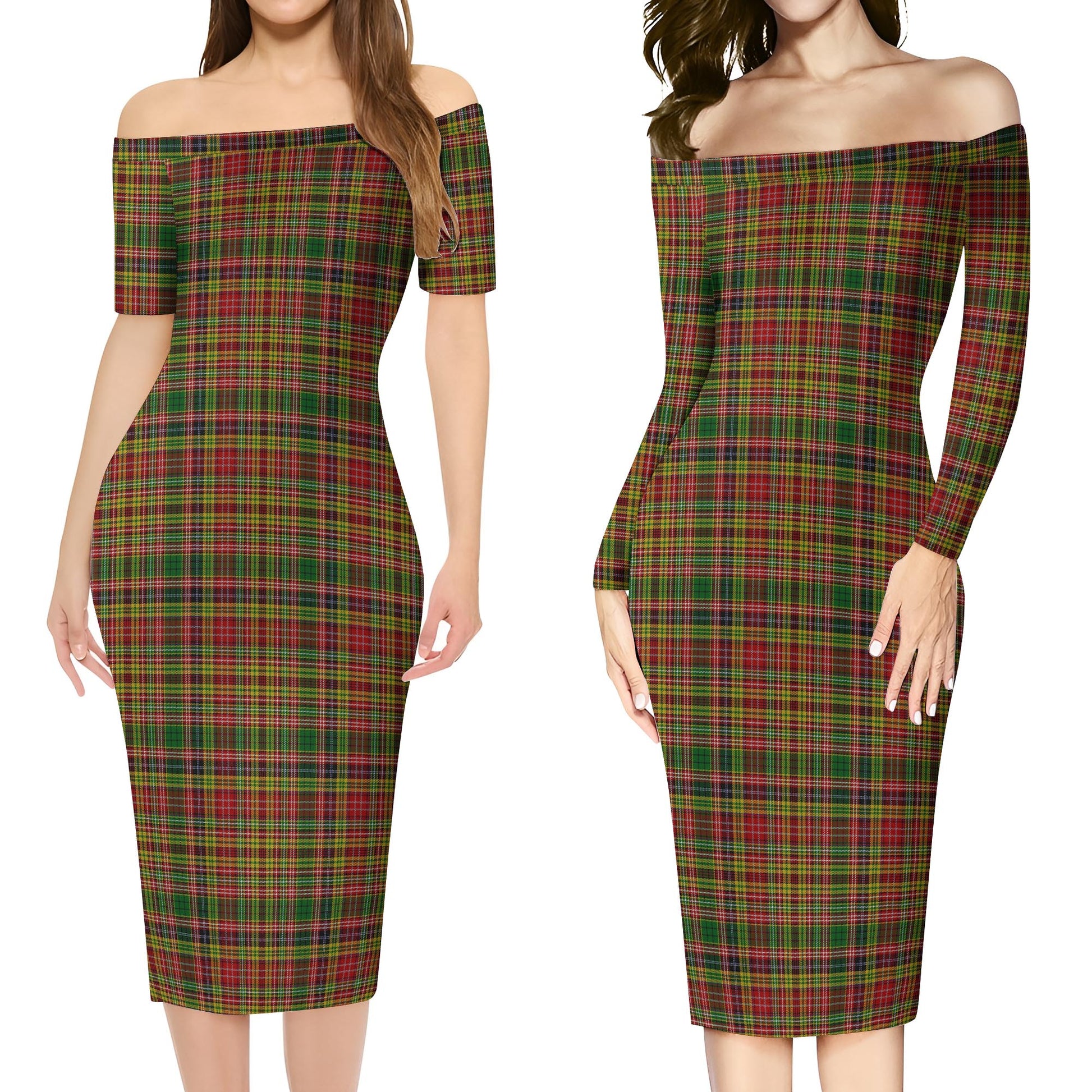 Drummond of Strathallan Tartan Off Shoulder Lady Dress Women's Dress - Tartanvibesclothing