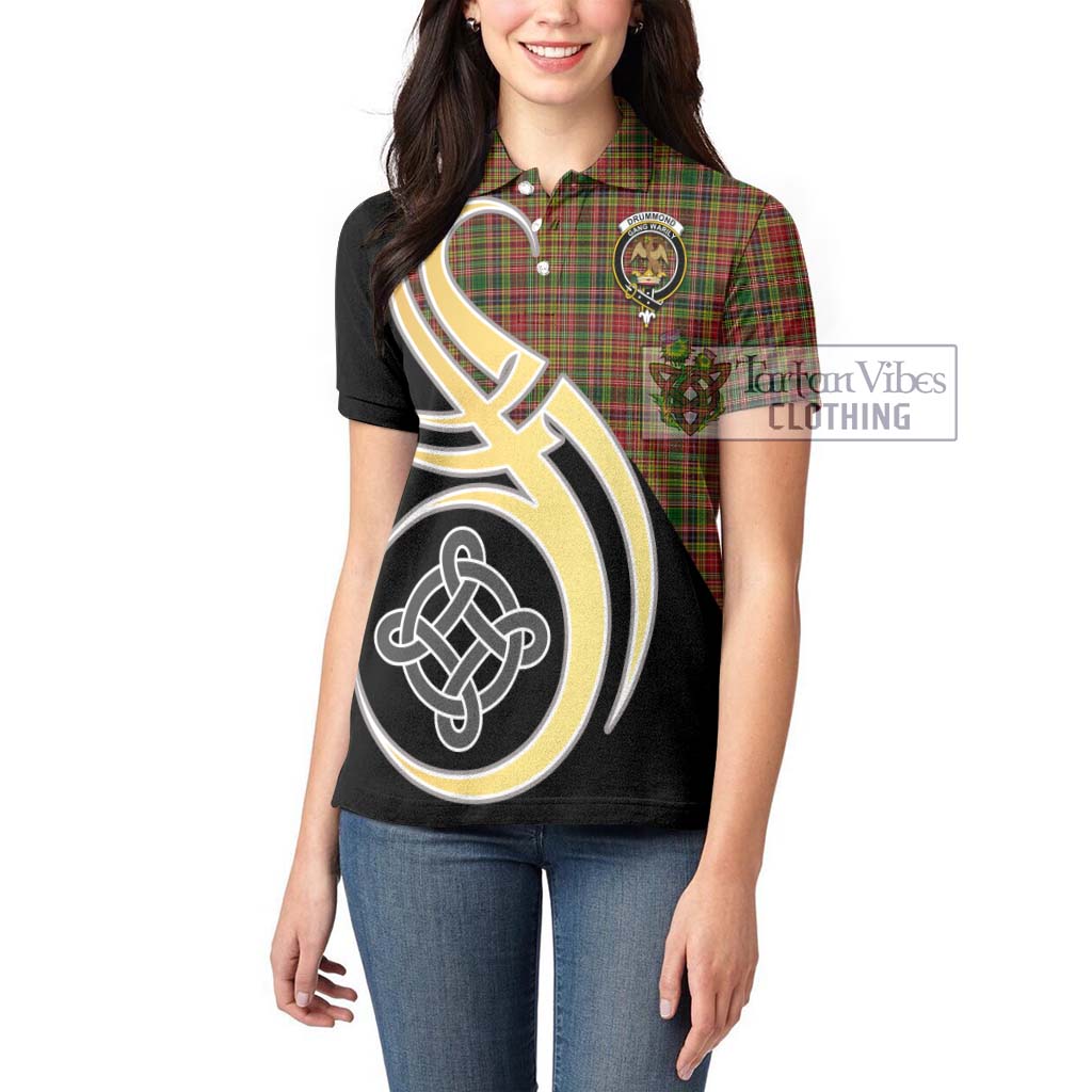 Drummond of Strathallan Tartan Women's Polo Shirt with Family Crest and Celtic Symbol Style Women - Tartan Vibes Clothing