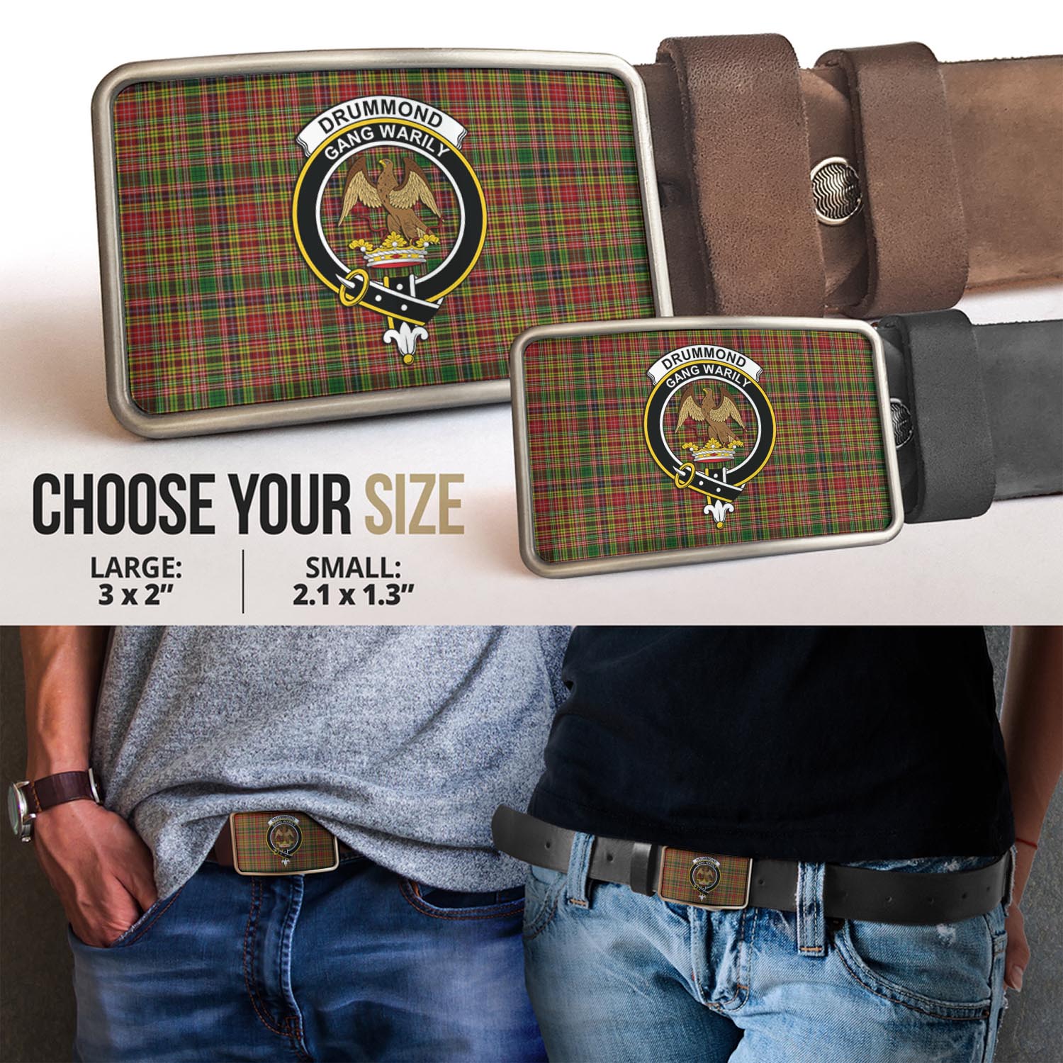 Drummond of Strathallan Tartan Belt Buckles with Family Crest - Tartan Vibes Clothing