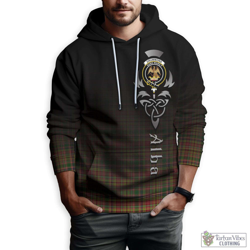 Tartan Vibes Clothing Drummond of Strathallan Tartan Hoodie Featuring Alba Gu Brath Family Crest Celtic Inspired