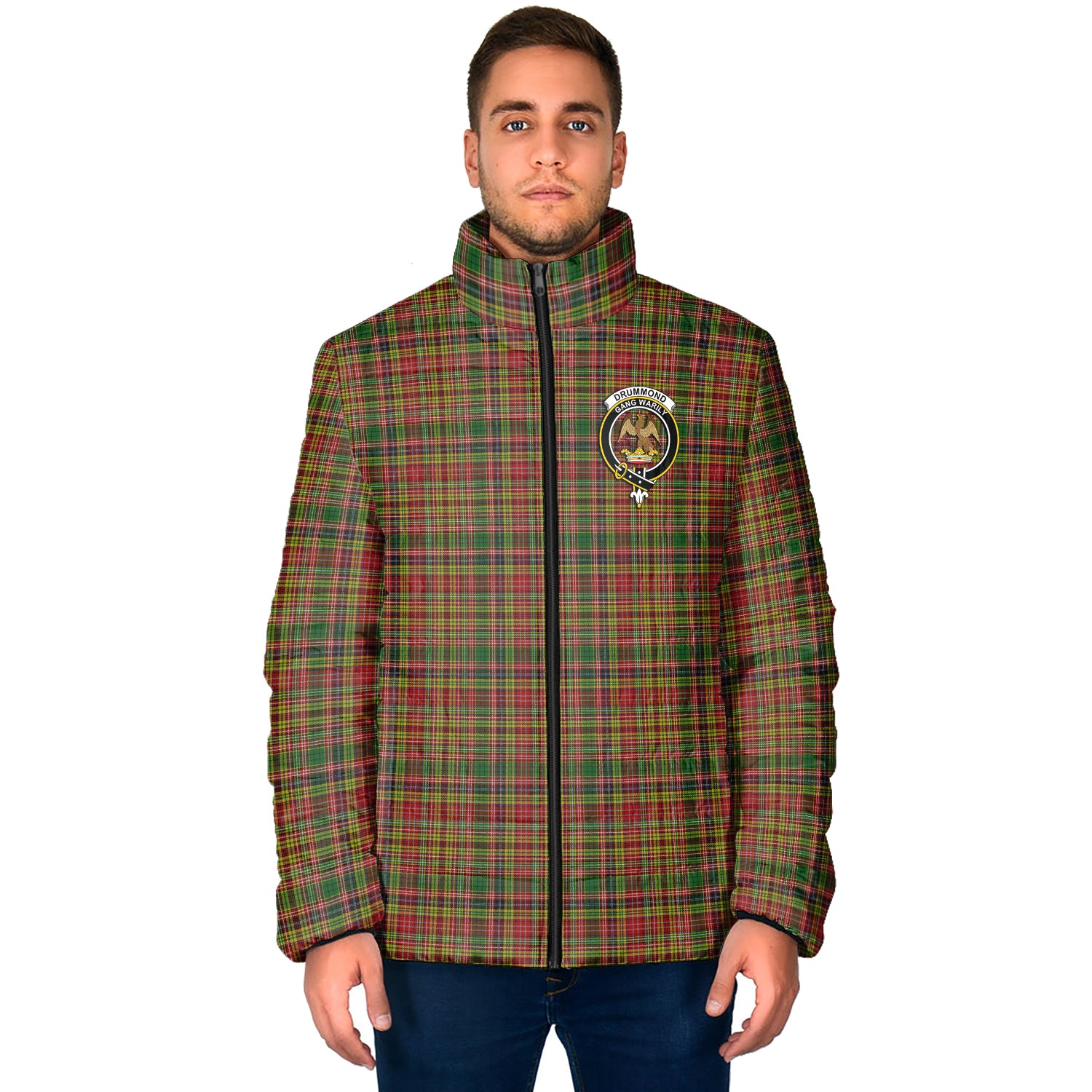 Drummond of Strathallan Tartan Padded Jacket with Family Crest - Tartan Vibes Clothing