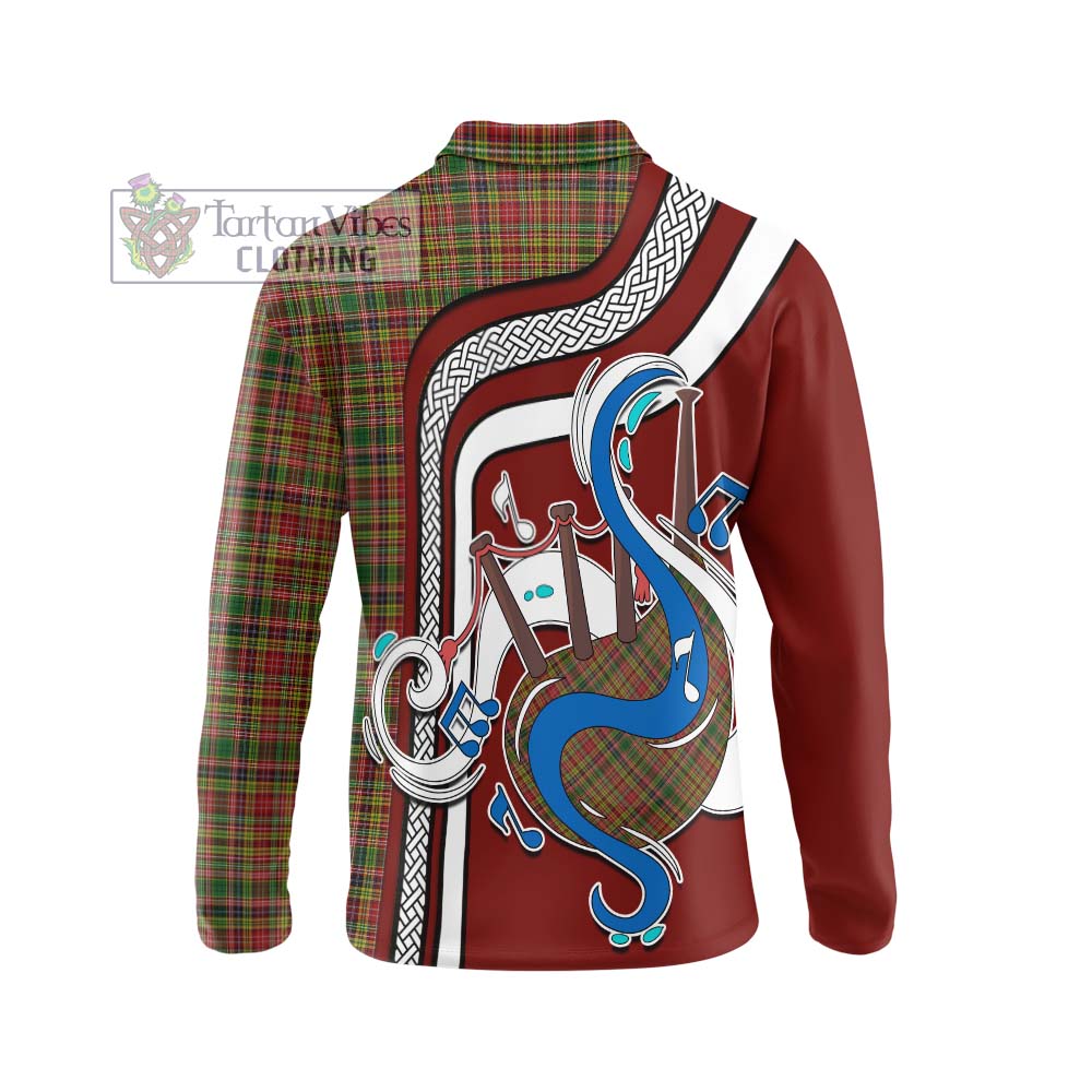 Tartan Vibes Clothing Drummond of Strathallan Tartan Long Sleeve Polo Shirt with Epic Bagpipe Style