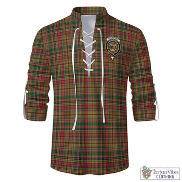 Drummond of Strathallan Tartan Men's Scottish Traditional Jacobite Ghillie Kilt Shirt with Family Crest