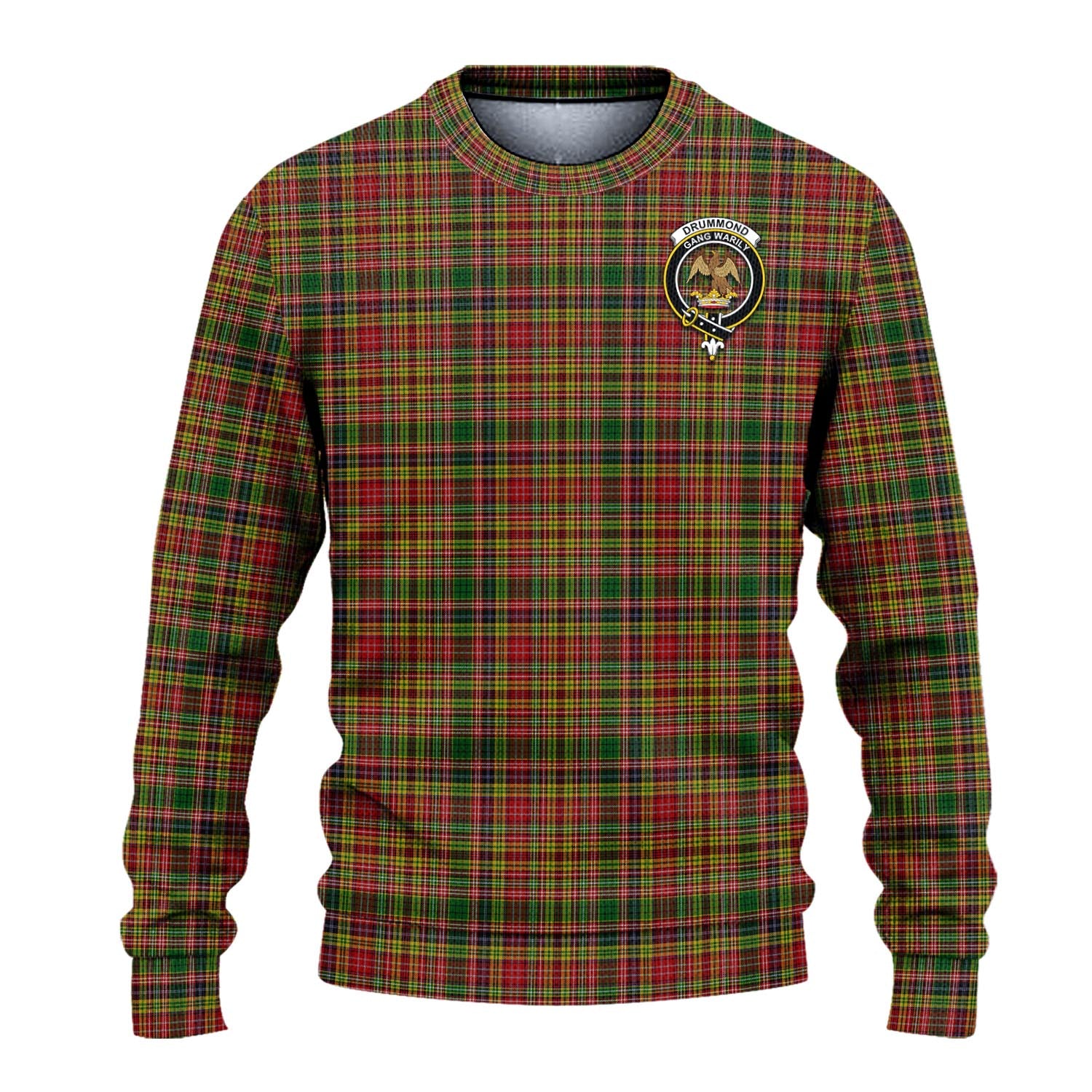 Drummond of Strathallan Tartan Knitted Sweater with Family Crest - Tartanvibesclothing