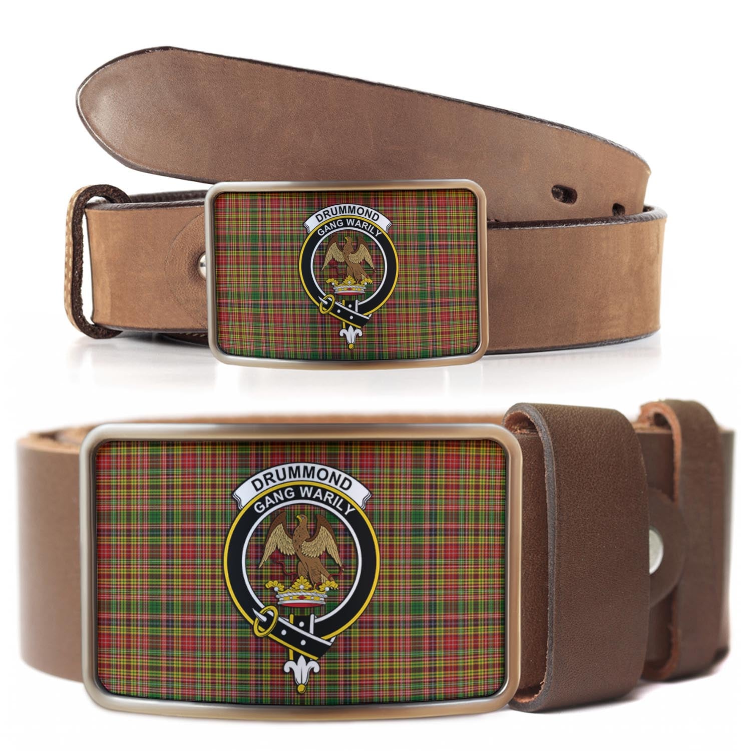 Drummond of Strathallan Tartan Belt Buckles with Family Crest - Tartanvibesclothing