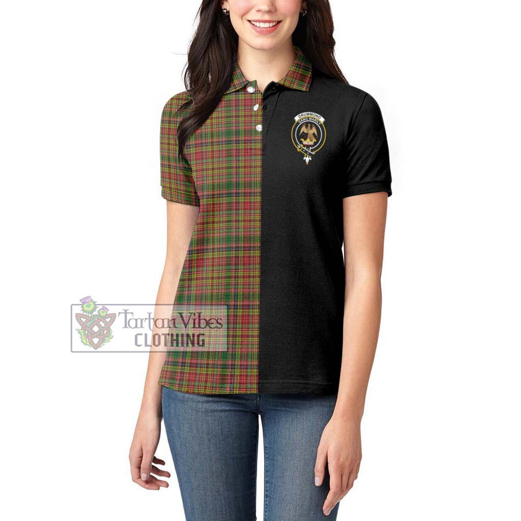 Drummond of Strathallan Tartan Women's Polo Shirt with Family Crest and Half Of Me Style - Tartanvibesclothing Shop