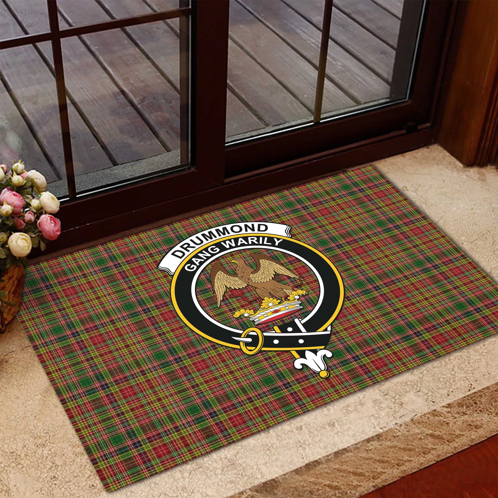 Drummond of Strathallan Tartan Door Mat with Family Crest - Tartanvibesclothing