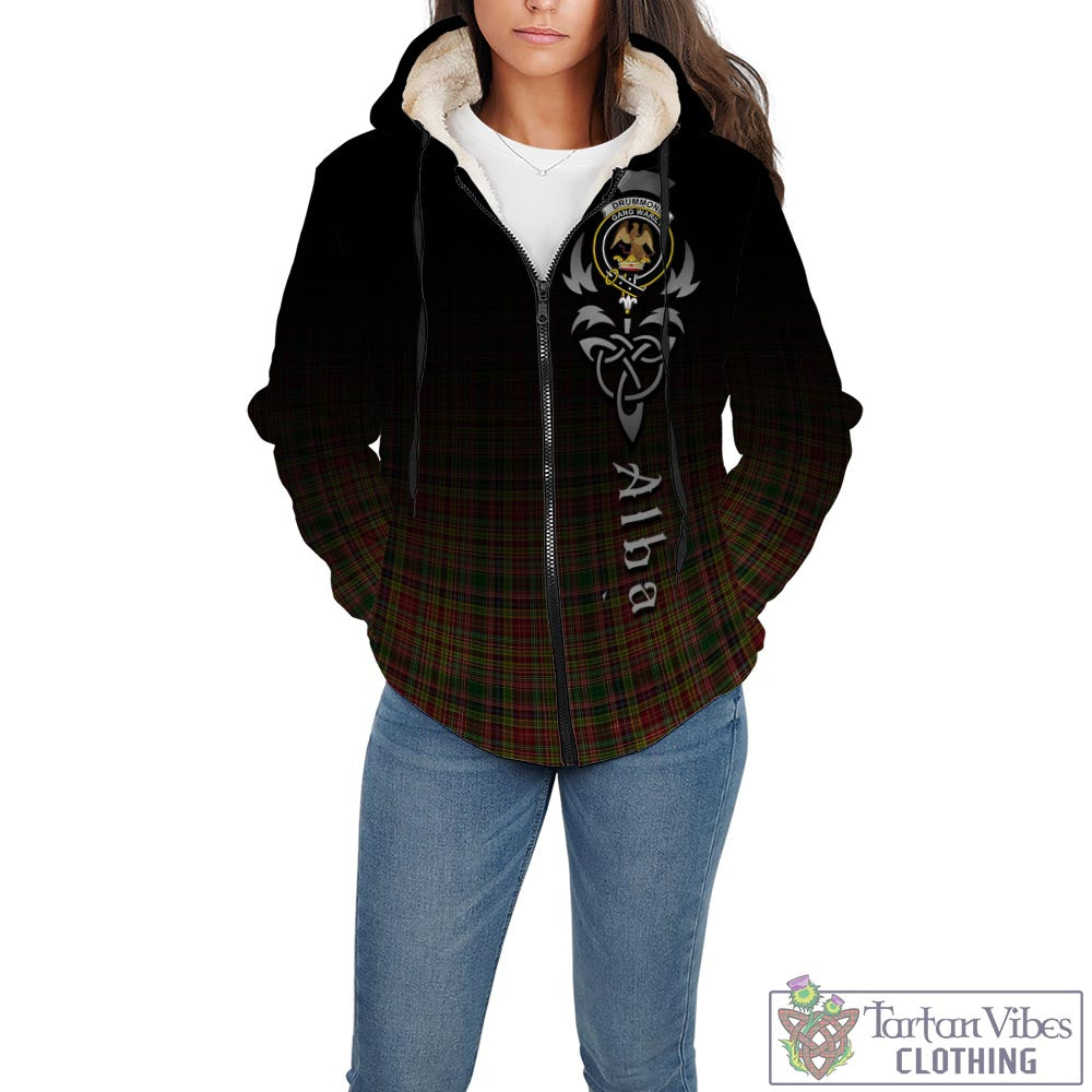 Tartan Vibes Clothing Drummond of Strathallan Tartan Sherpa Hoodie Featuring Alba Gu Brath Family Crest Celtic Inspired