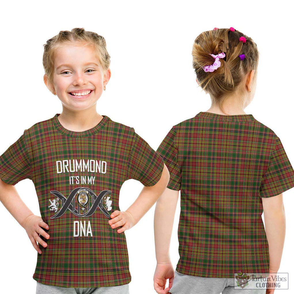 Drummond of Strathallan Tartan Kid T-Shirt with Family Crest DNA In Me Style - Tartanvibesclothing Shop