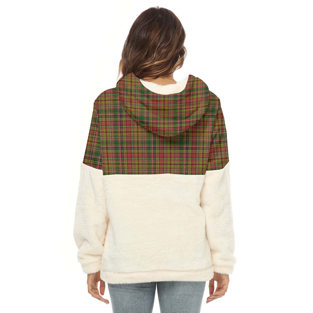 Drummond of Strathallan Tartan Women's Borg Fleece Hoodie With Half Zip - Tartan Vibes Clothing