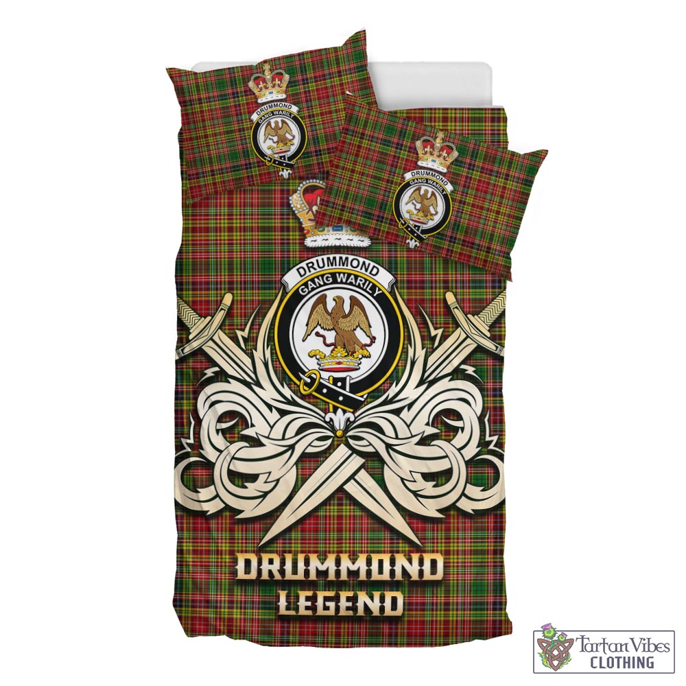 Tartan Vibes Clothing Drummond of Strathallan Tartan Bedding Set with Clan Crest and the Golden Sword of Courageous Legacy