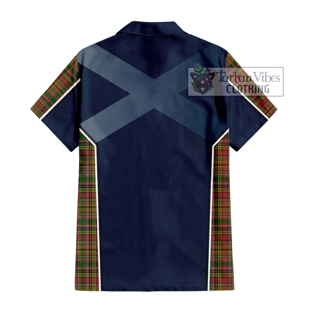 Drummond of Strathallan Tartan Short Sleeve Button Shirt with Family Crest and Lion Rampant Vibes Sport Style - Tartan Vibes Clothing