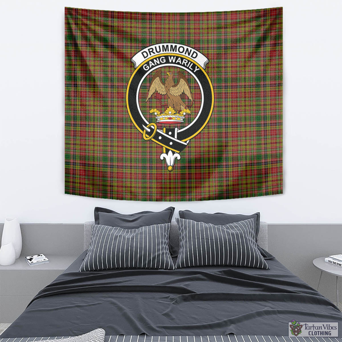 Tartan Vibes Clothing Drummond of Strathallan Tartan Tapestry Wall Hanging and Home Decor for Room with Family Crest