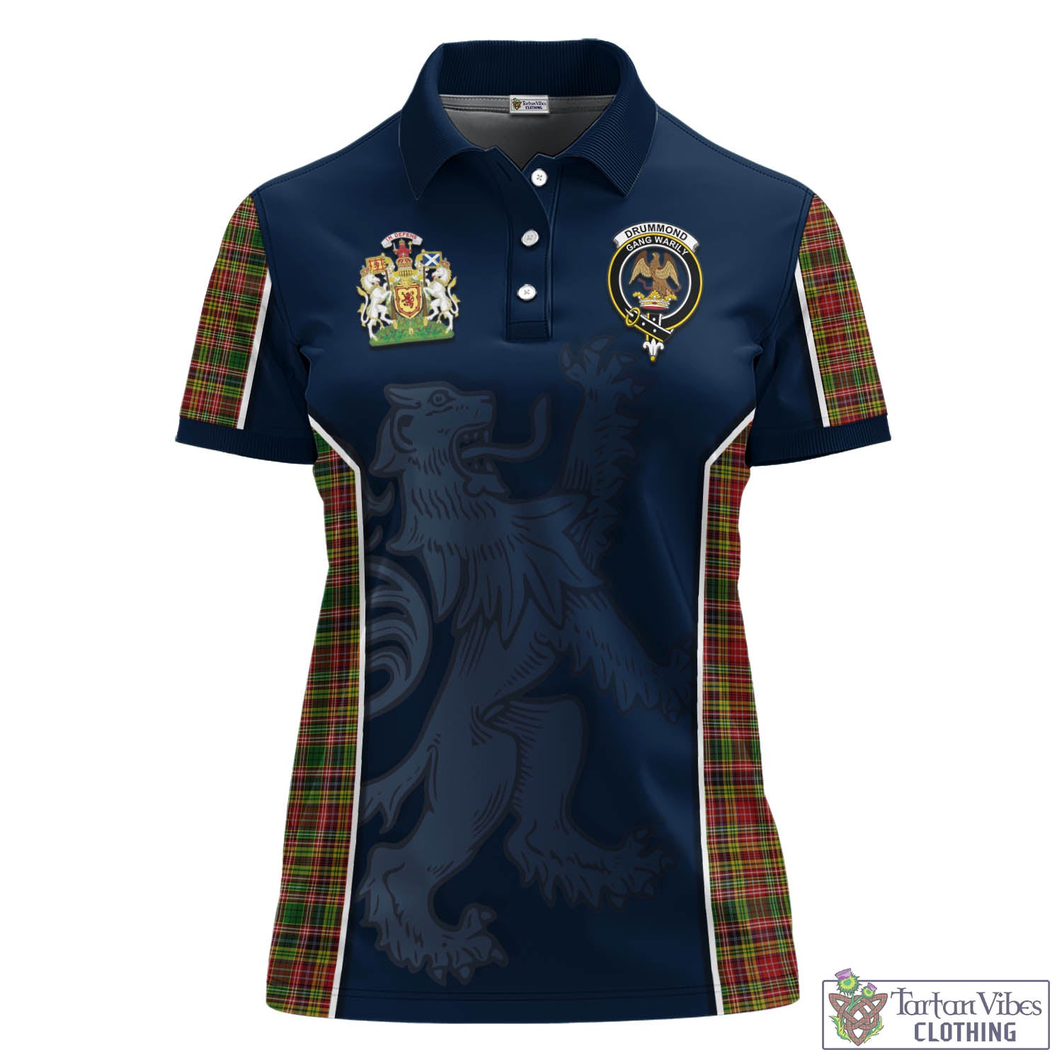 Drummond of Strathallan Tartan Women's Polo Shirt with Family Crest and Lion Rampant Vibes Sport Style - Tartan Vibes Clothing