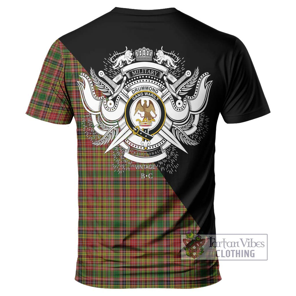 Drummond of Strathallan Tartan T-Shirt with Family Crest and Military Logo Style - Tartanvibesclothing Shop